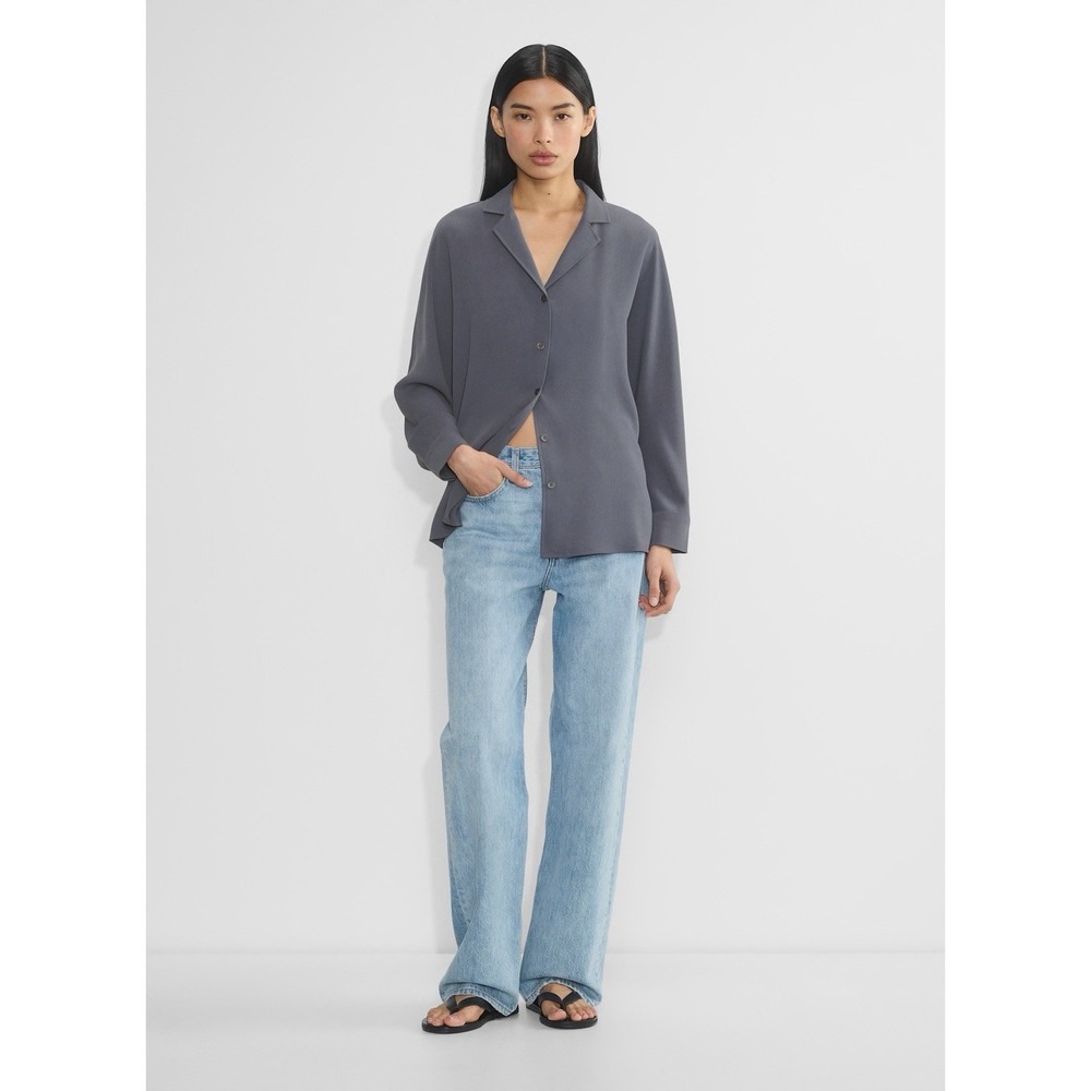 Aritzia WILFRED Freeform Shirt Button Front Collared Gray Size Large Relaxed